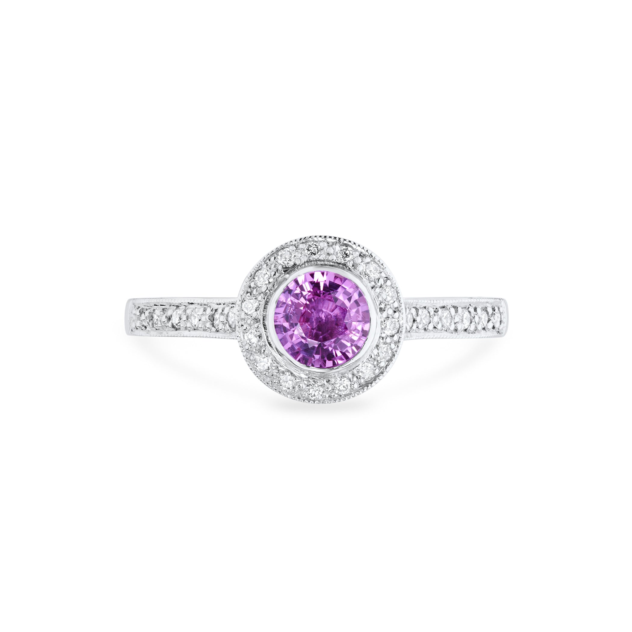 Pink Sapphire & Diamond Halo Engagement Ring
