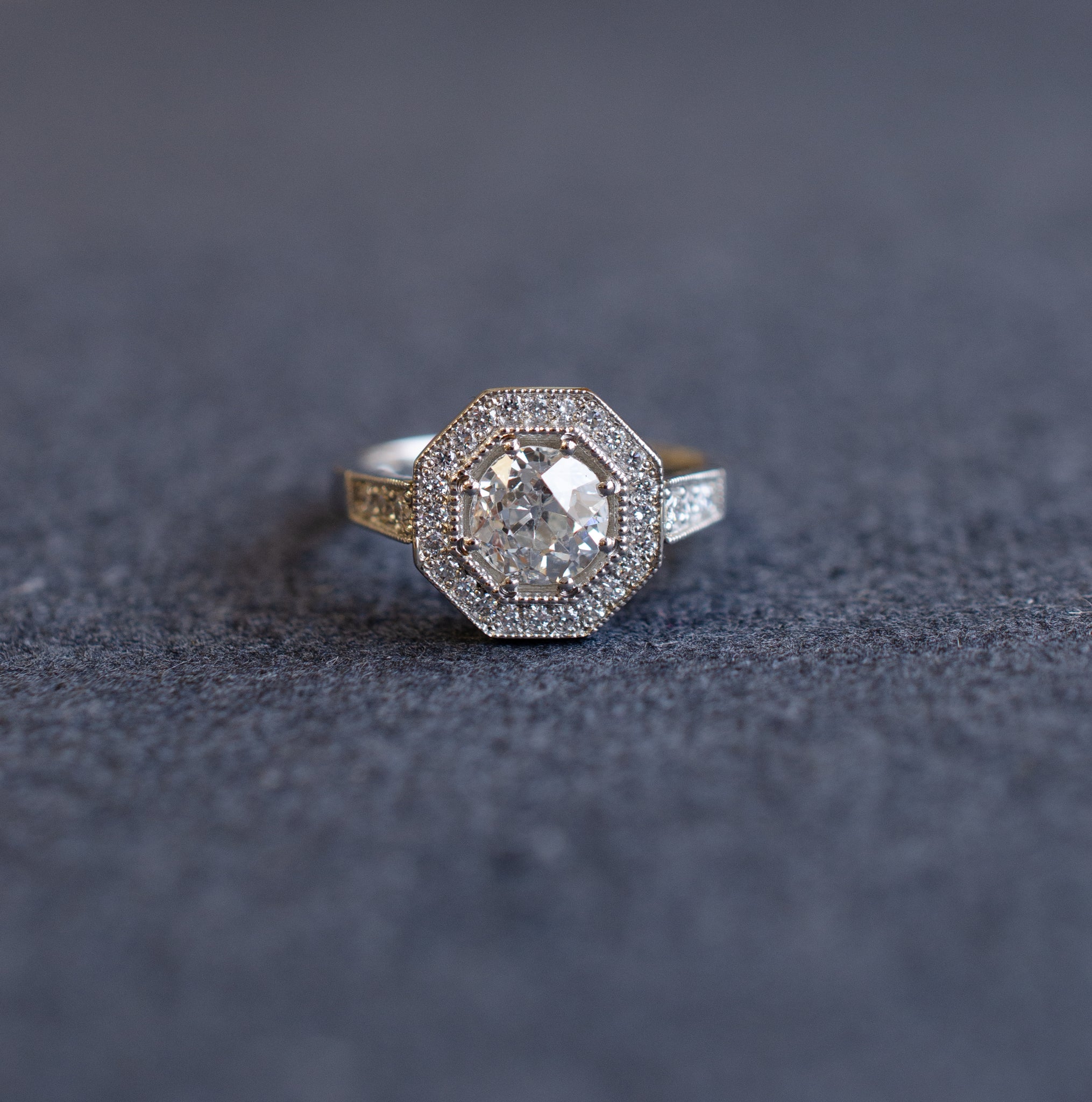 Vintage Style Octagon Diamond Halo Ring