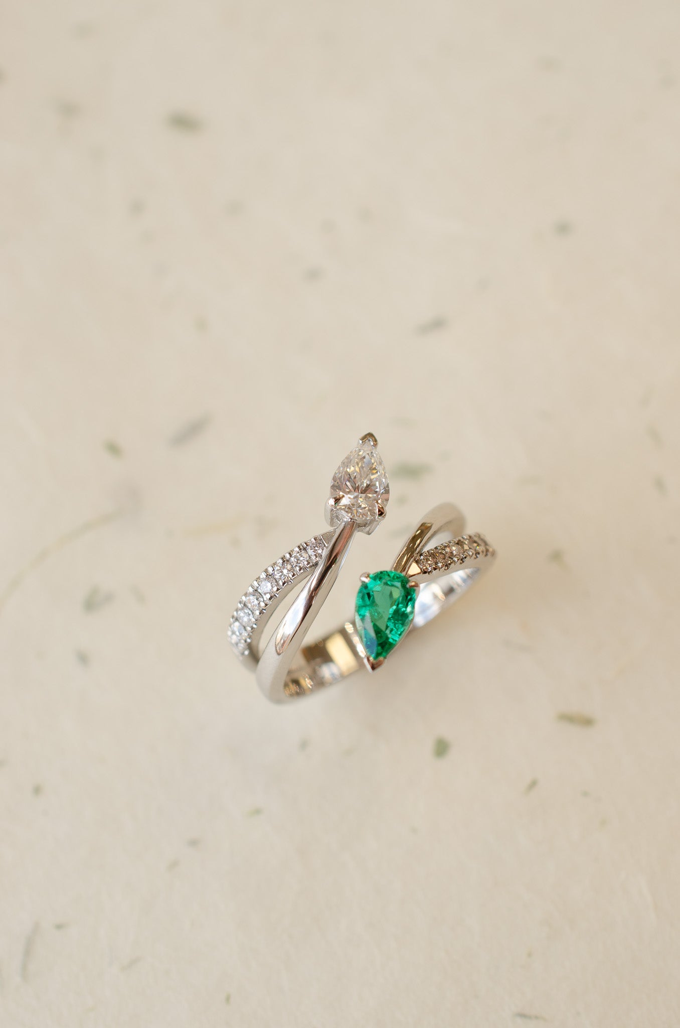 Pear Shape Emerald Diamond Twist Ring