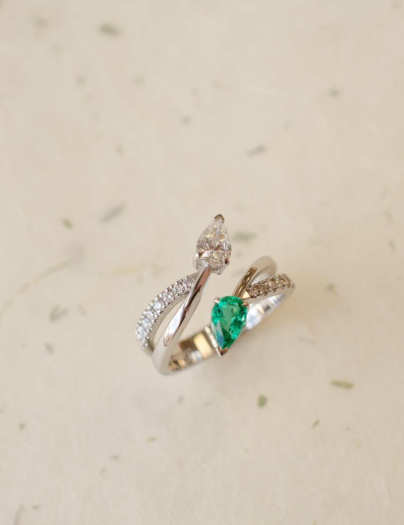 Pear Shape Emerald Diamond Twist Ring