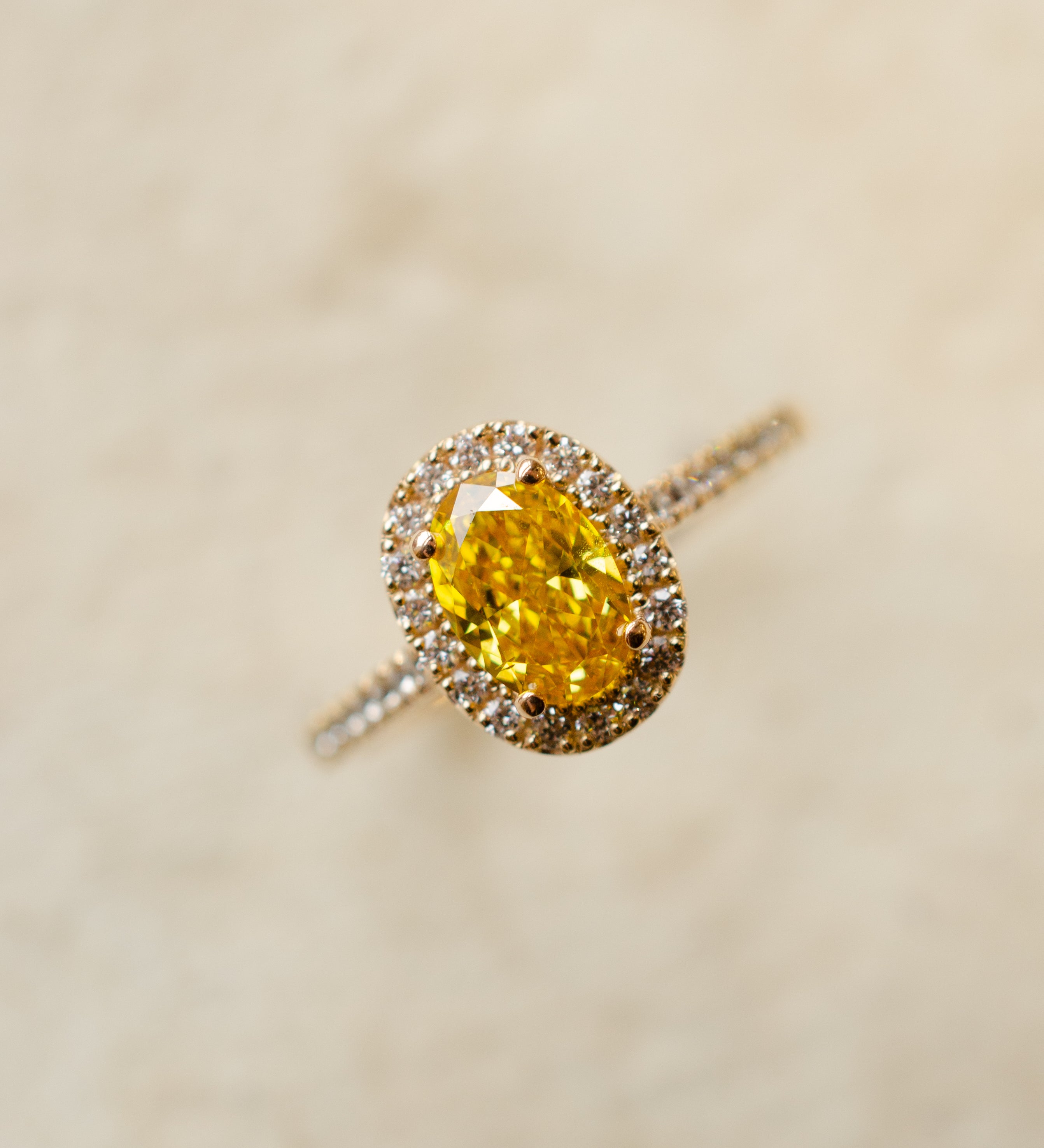 Lab Grown Yellow Diamond Oval Halo Ring
