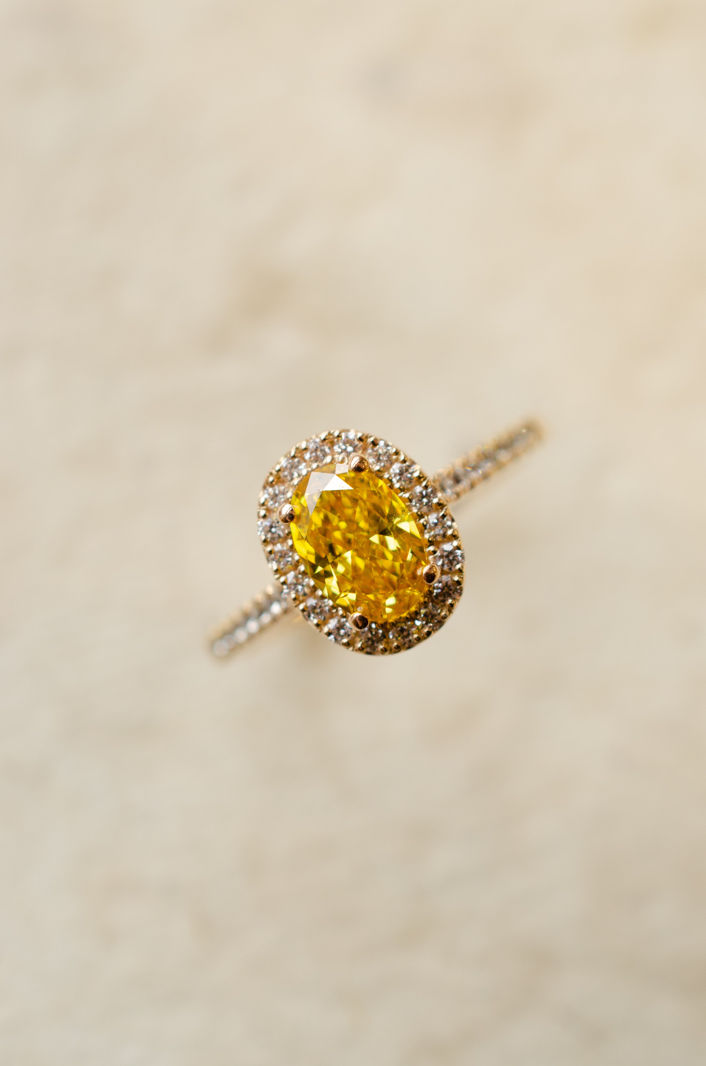 Lab Grown Yellow Diamond Oval Halo Ring