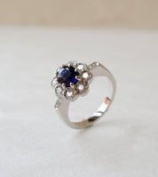 blue sapphire and diamond cluster ring