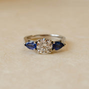 sapphire and diamond three stone ring