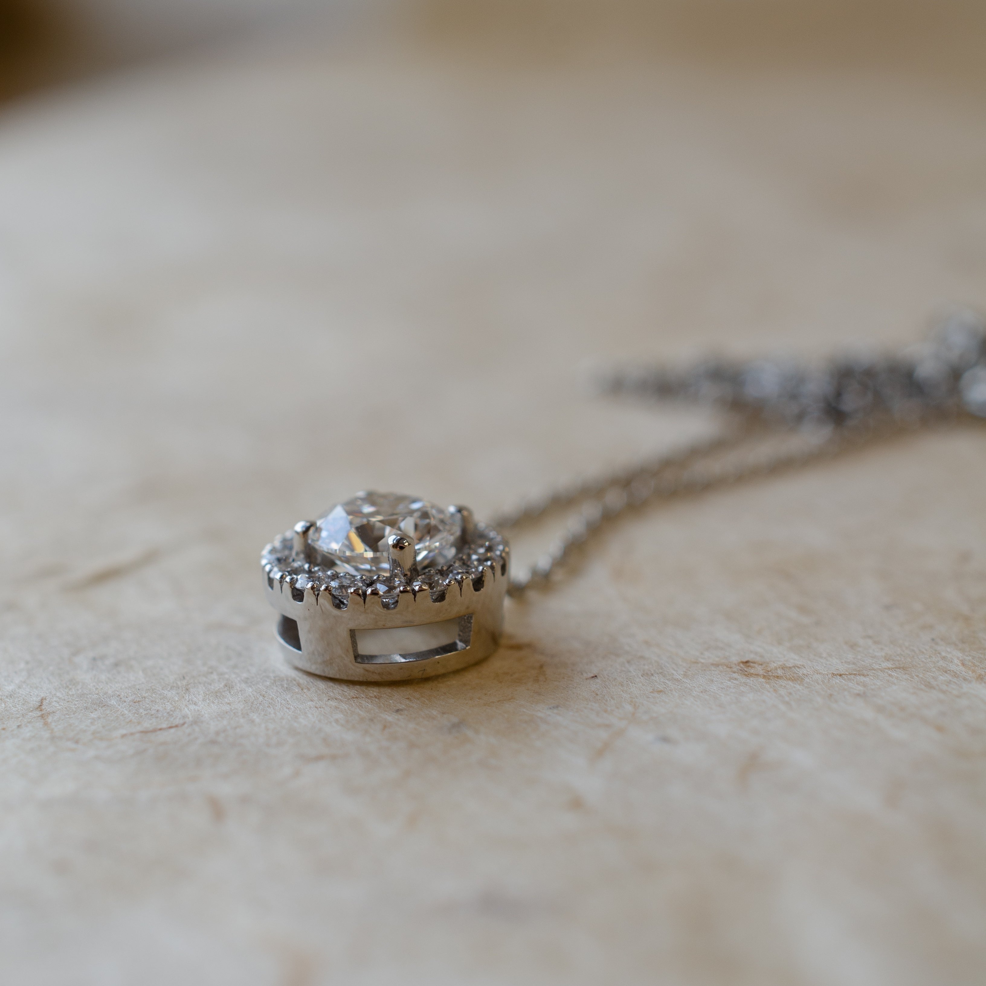 Diamond Halo Slider Pendant Necklace