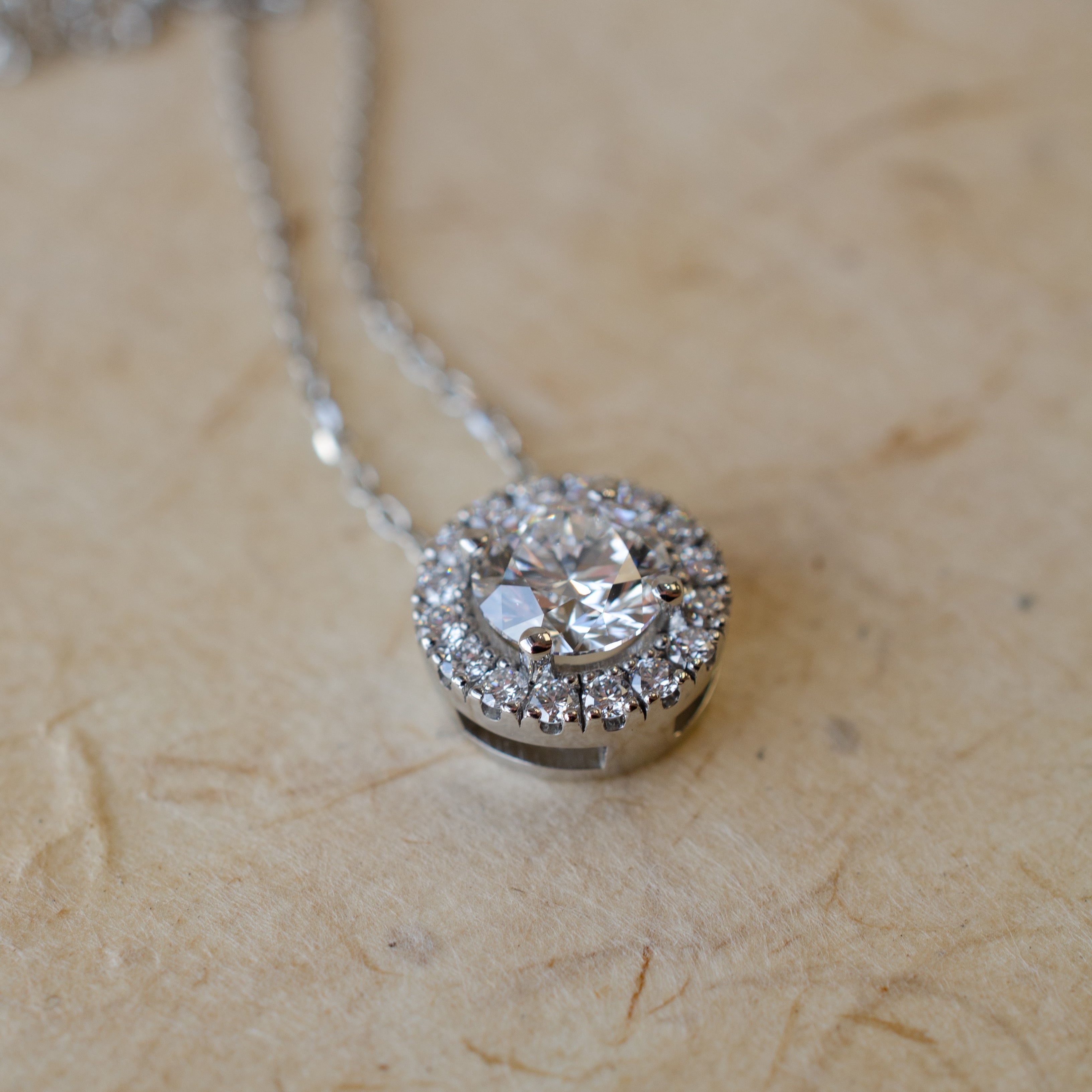 Diamond Halo Slider Pendant Necklace