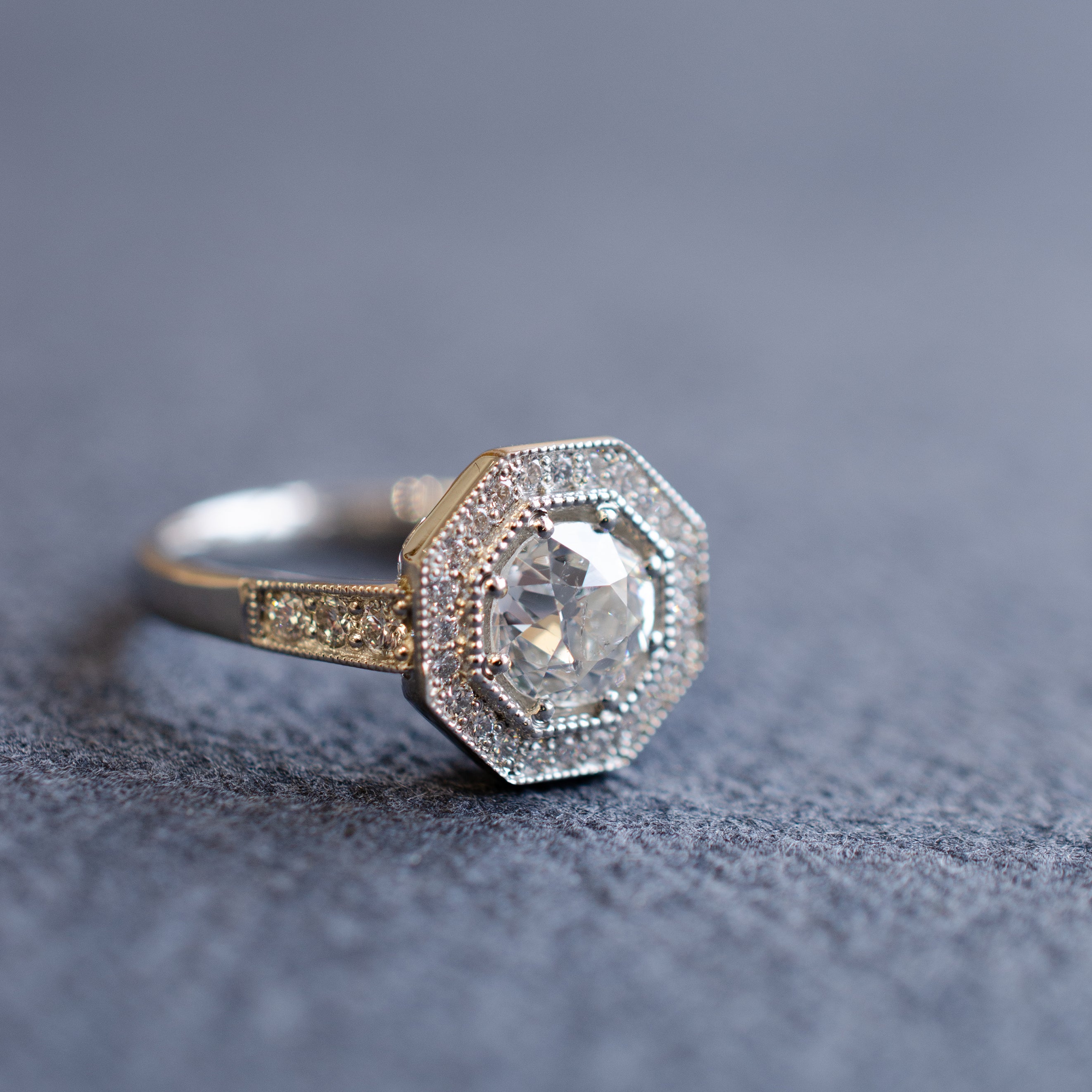 Diamond Octagon Halo Engagement Ring