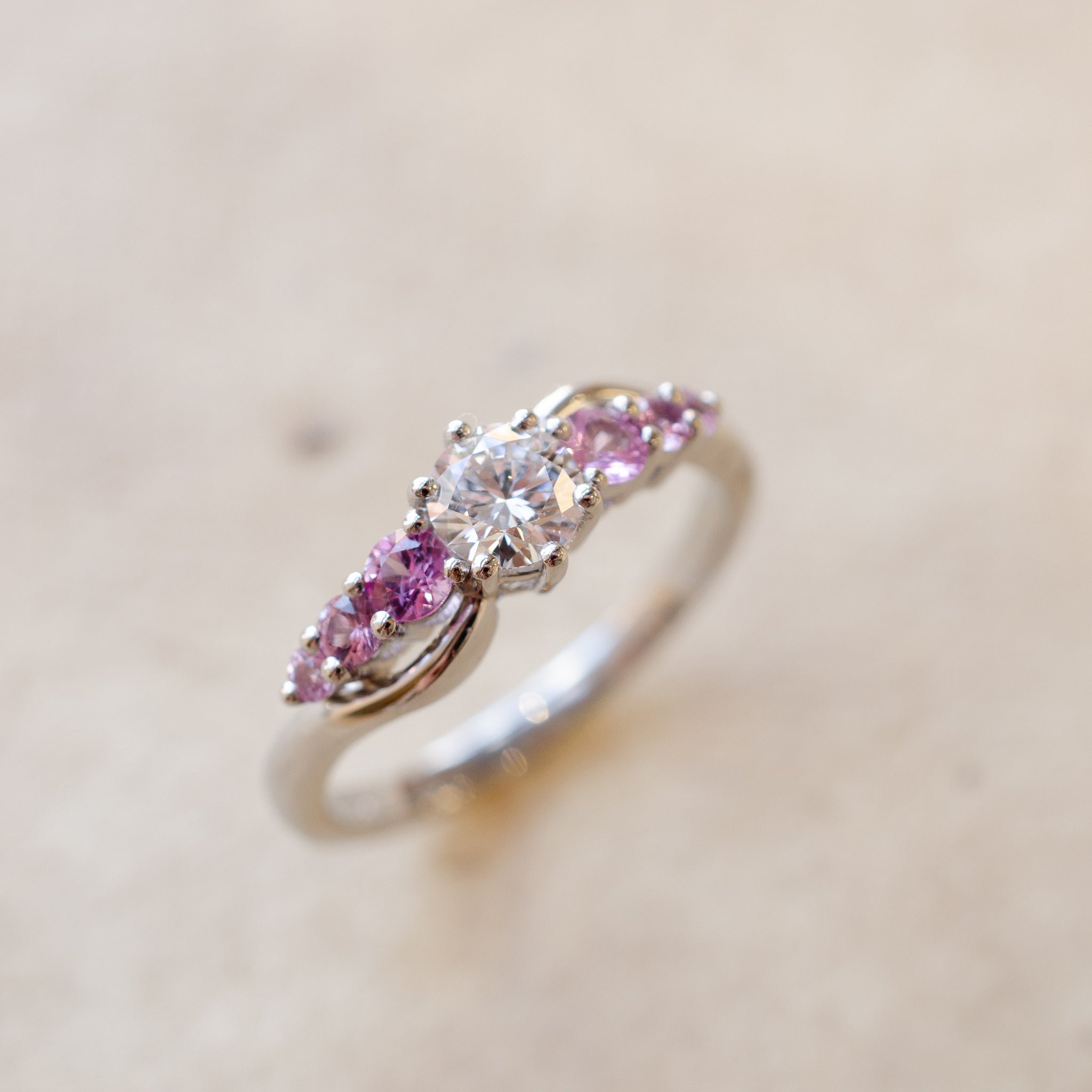 Diamond & Pink Sapphire Twist Engagement Ring