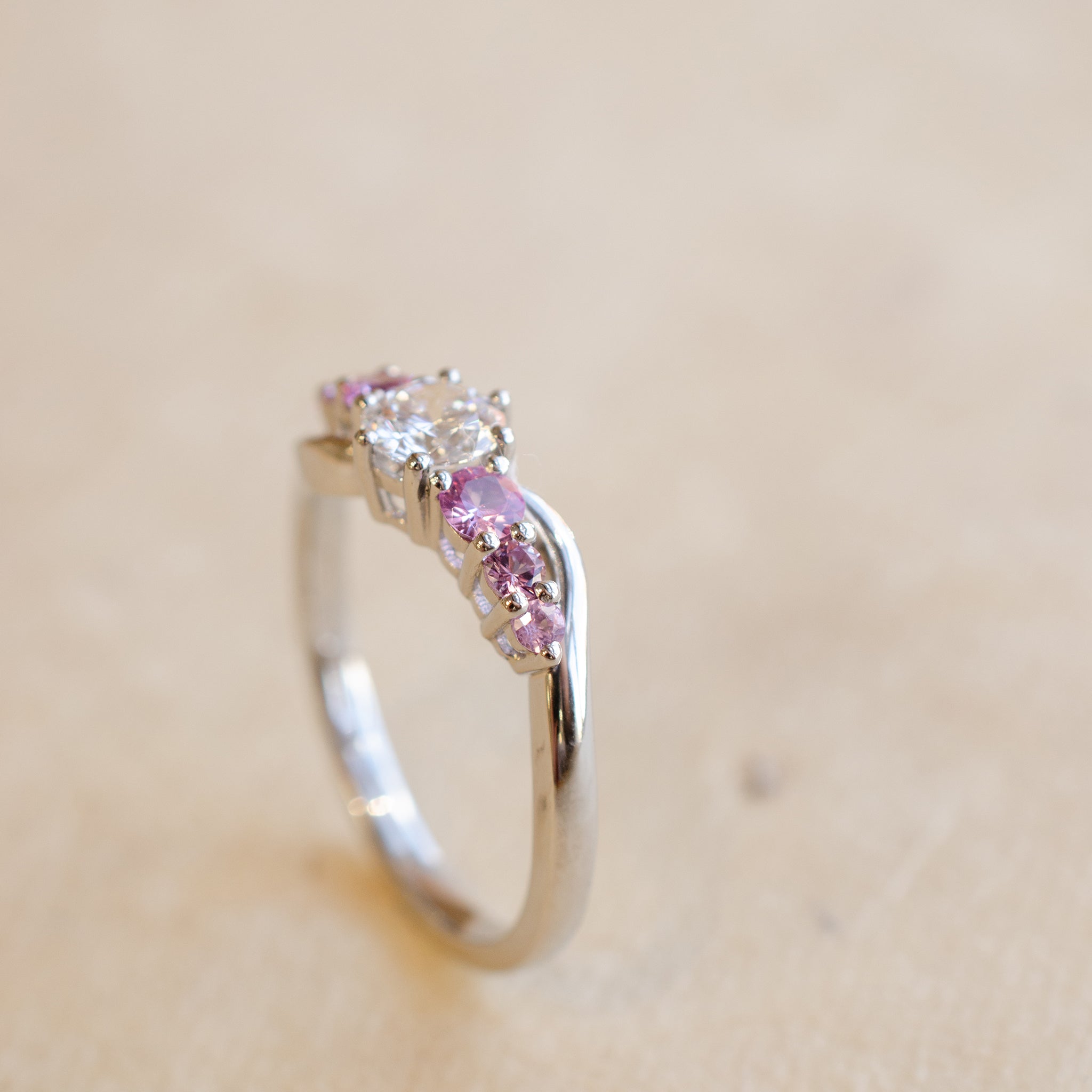 Diamond & Pink Sapphire Twist Engagement Ring