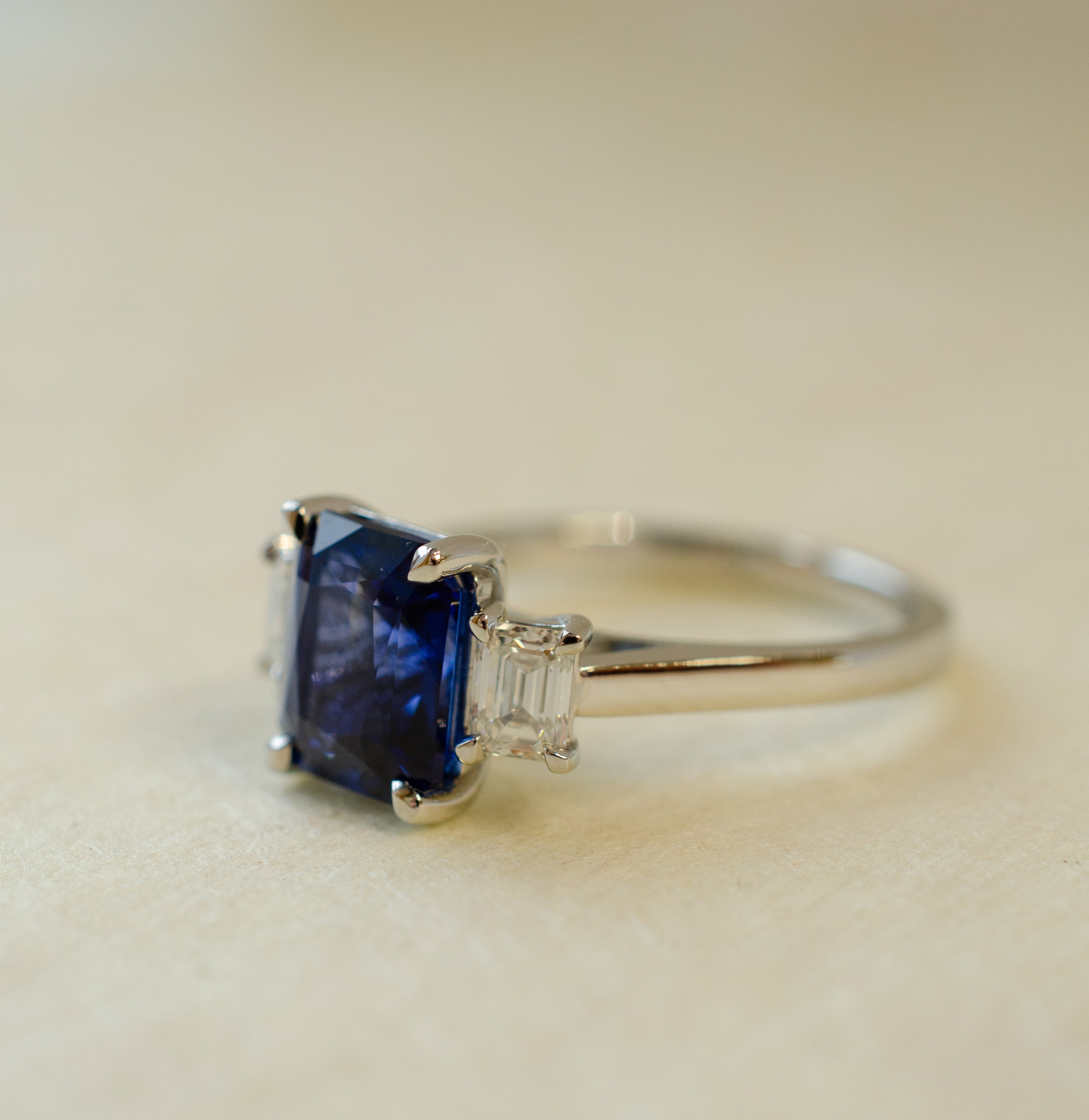 Emerald Cut Sapphire Trilogy Engagement Ring