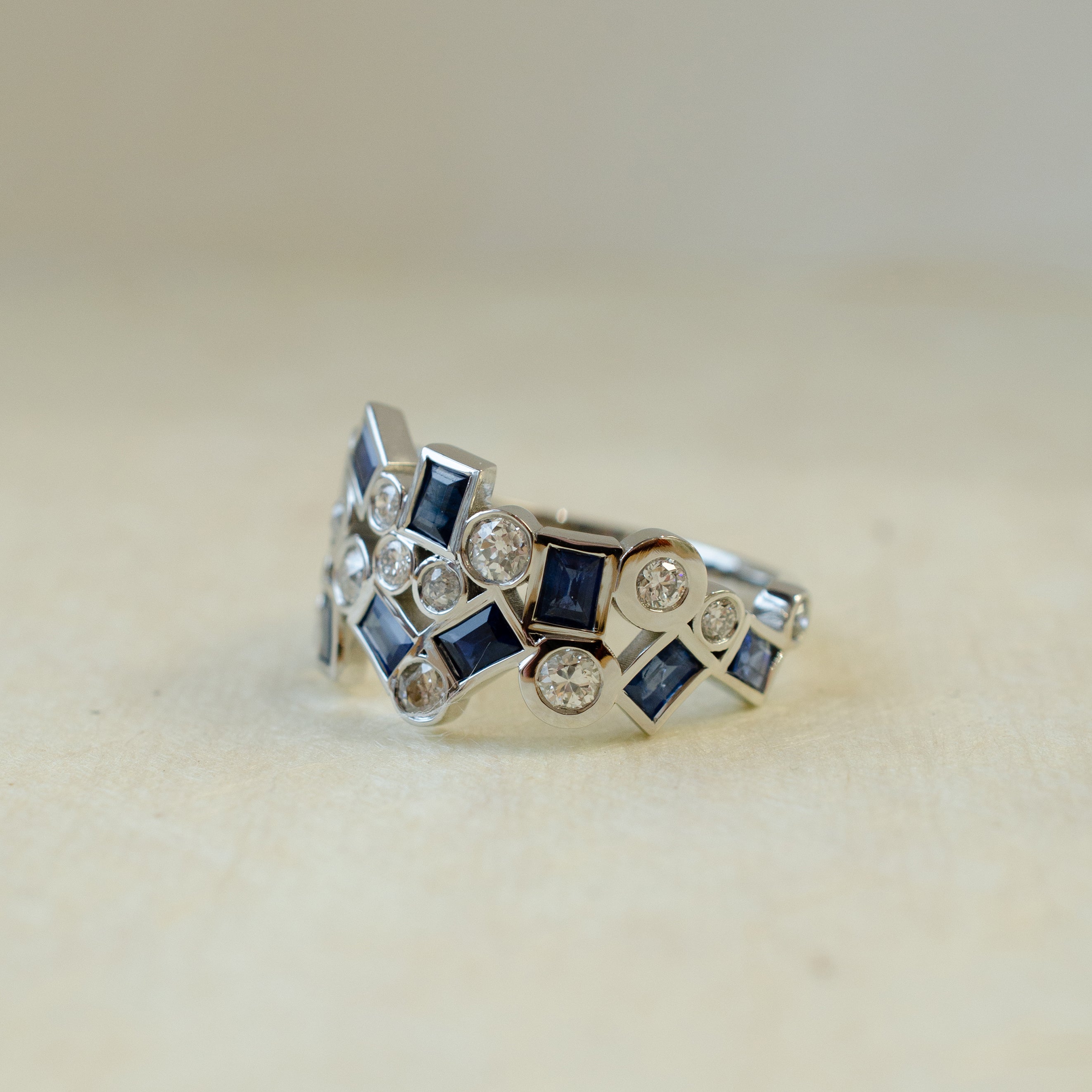 sapphire diamond platinum bubble ring 