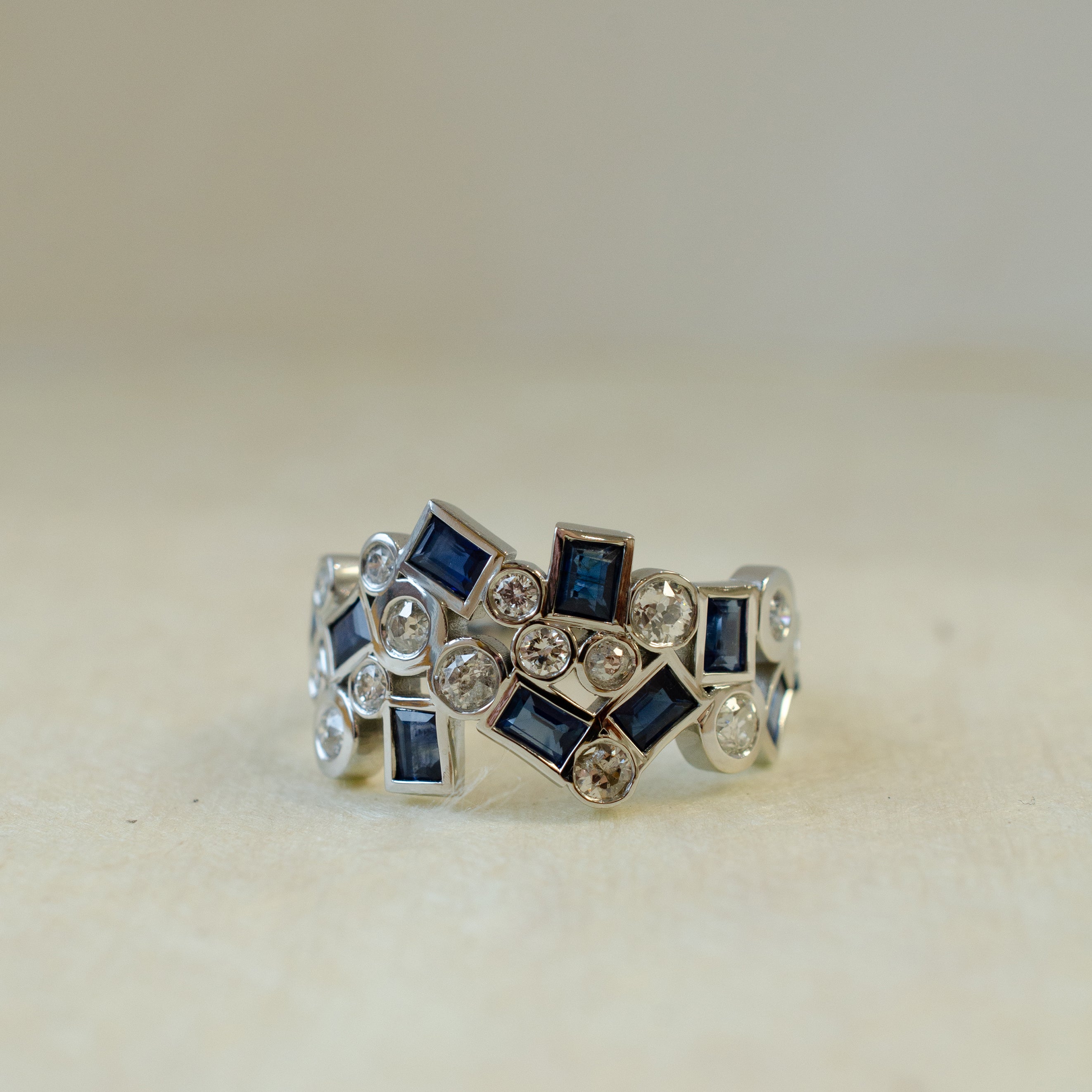 sapphire diamond platinum bubble ring 