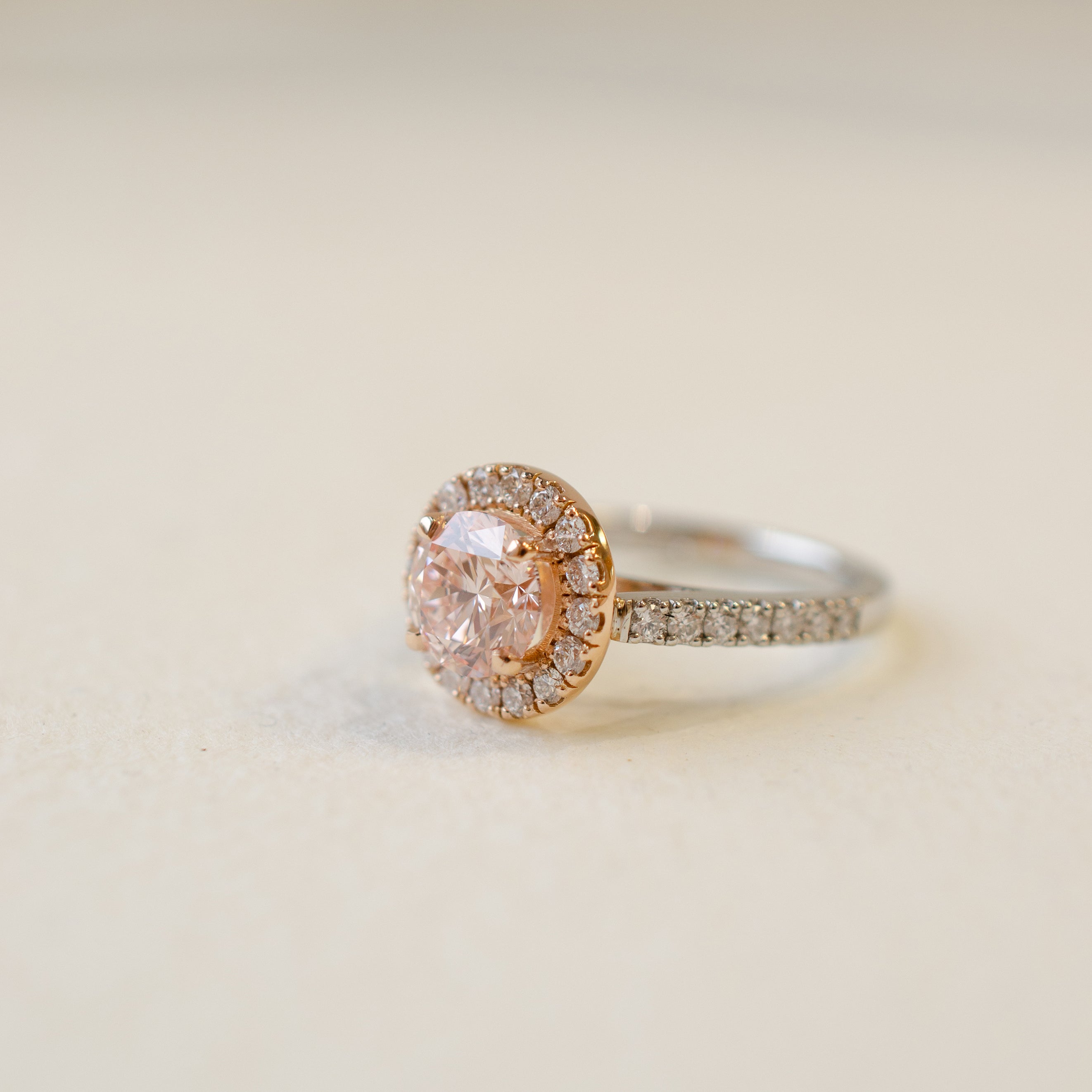 Pink Diamond Halo Engagement Ring
