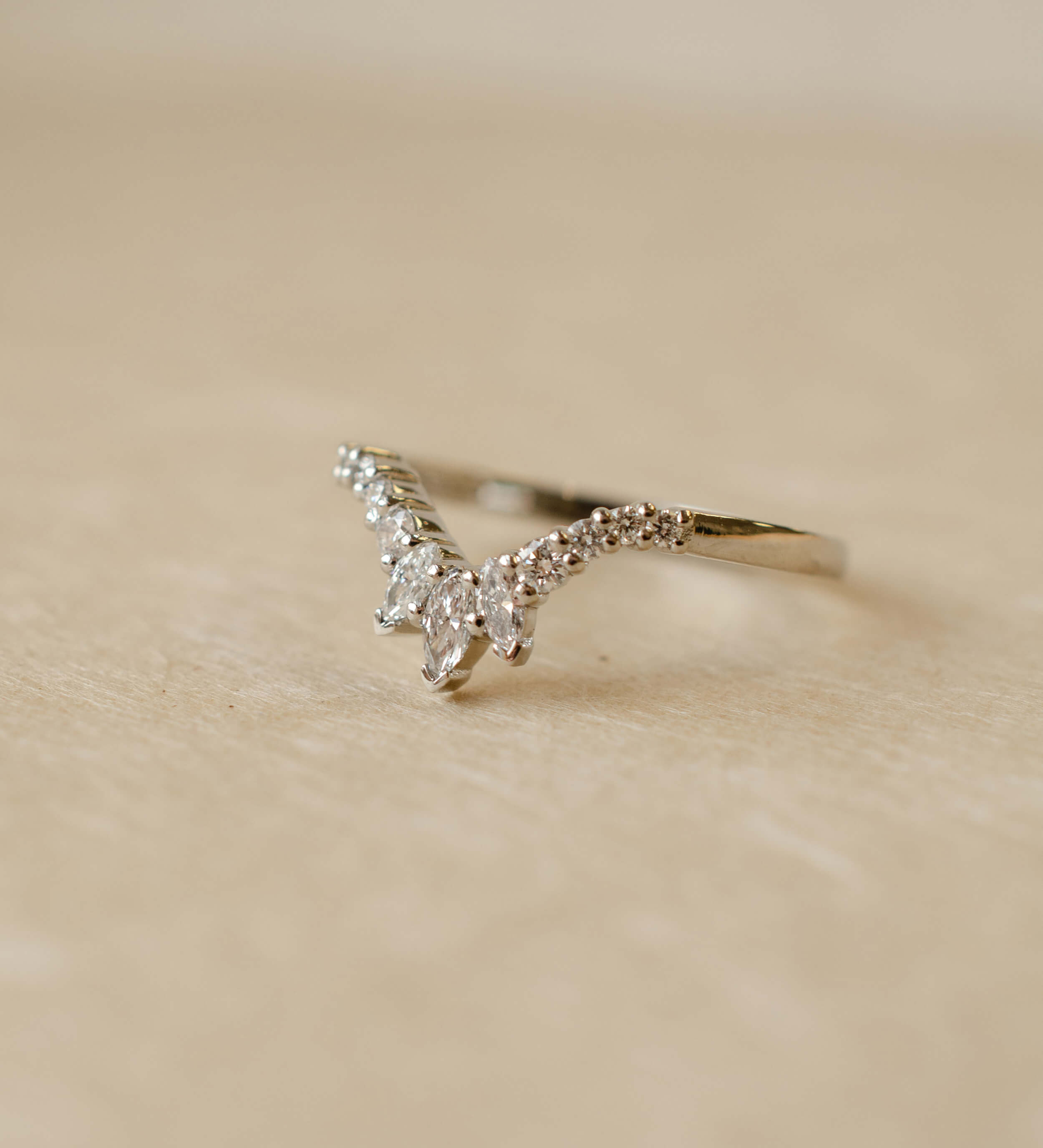 diamond and platinum tiara shaped wedding ring