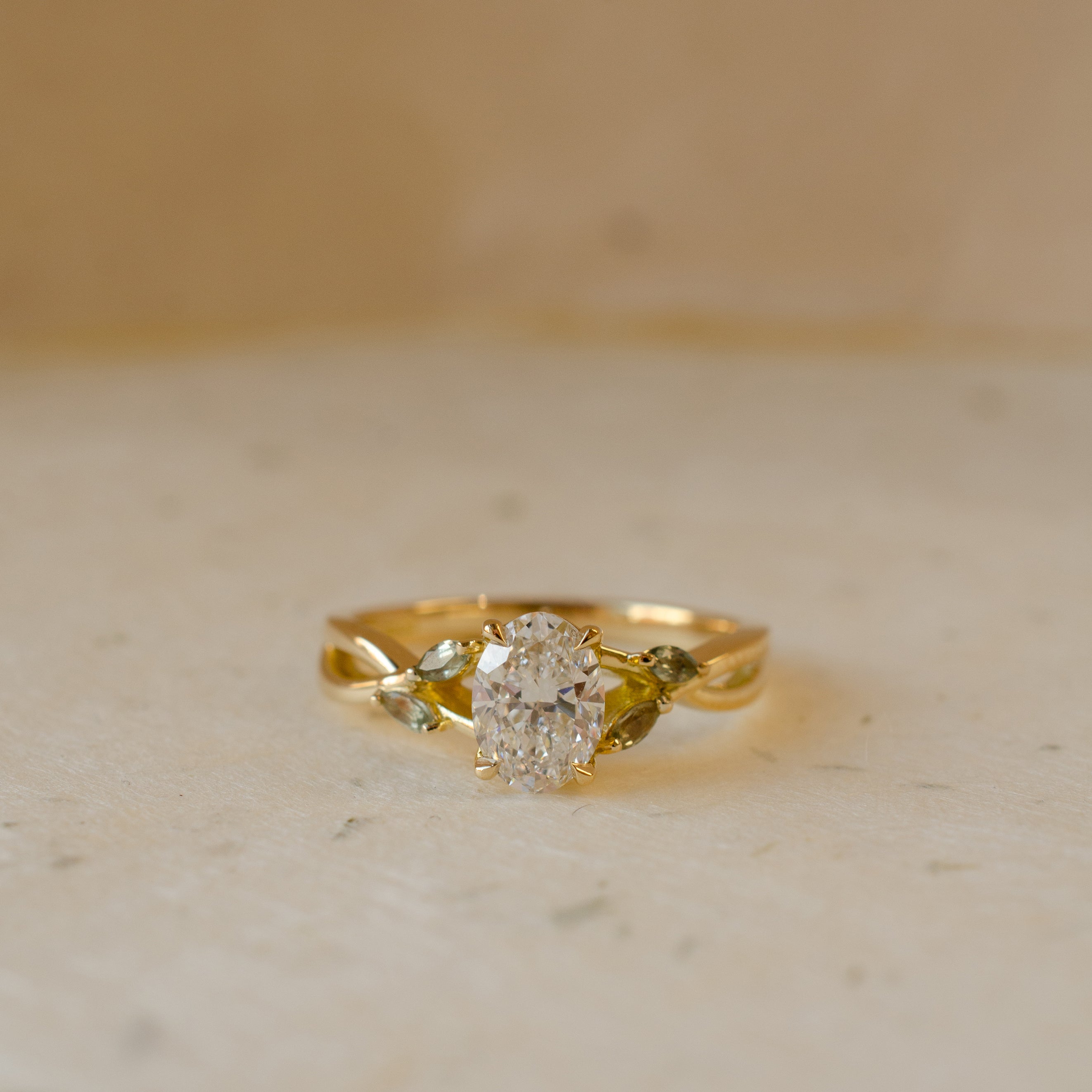 Oval Diamond & Green Sapphire Engagement Ring