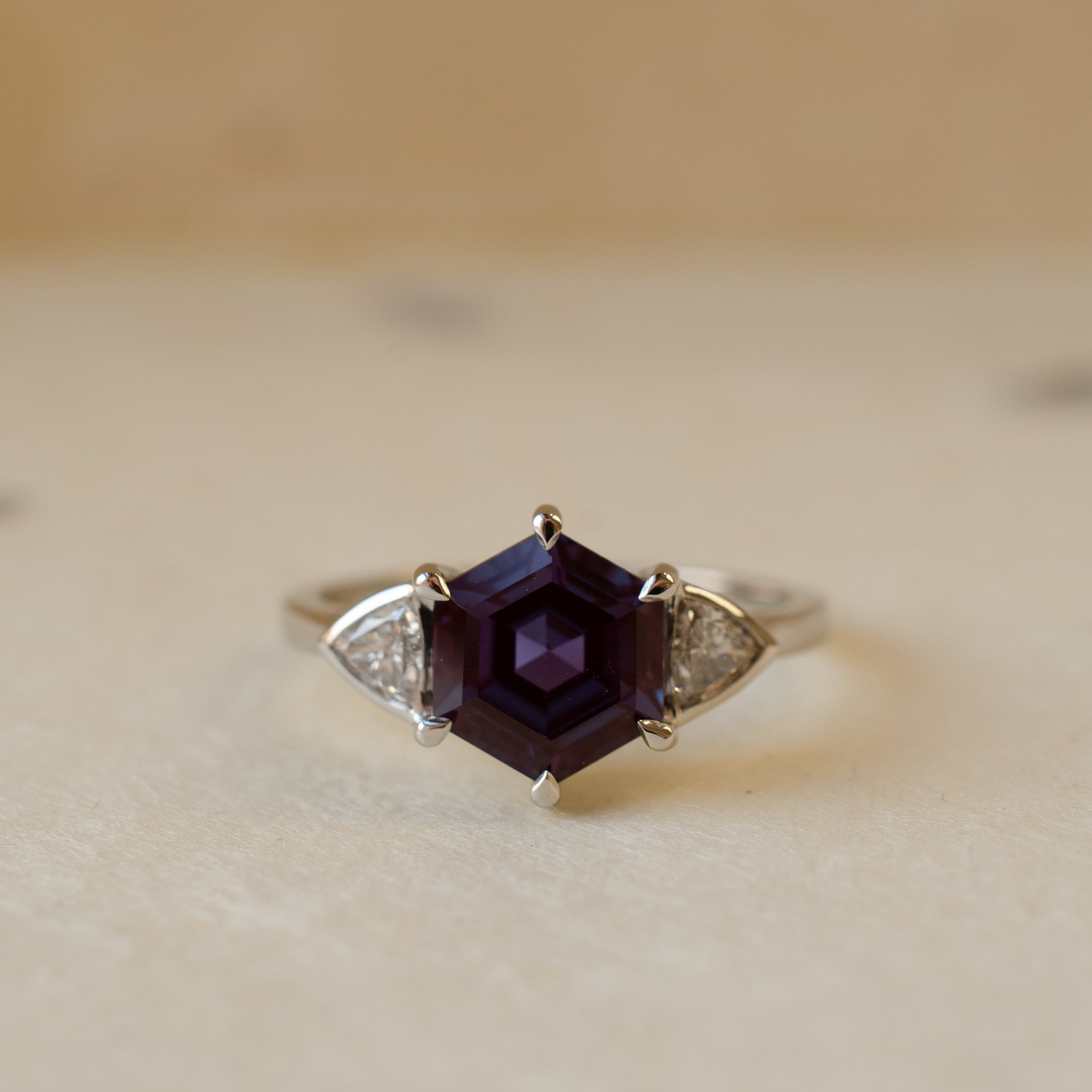 hexagon alexandrite diamond engagement ring