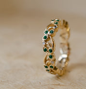 Emerald & Diamond Floral Vine Wedding Ring