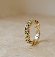 Emerald & Diamond Floral Vine Wedding Ring