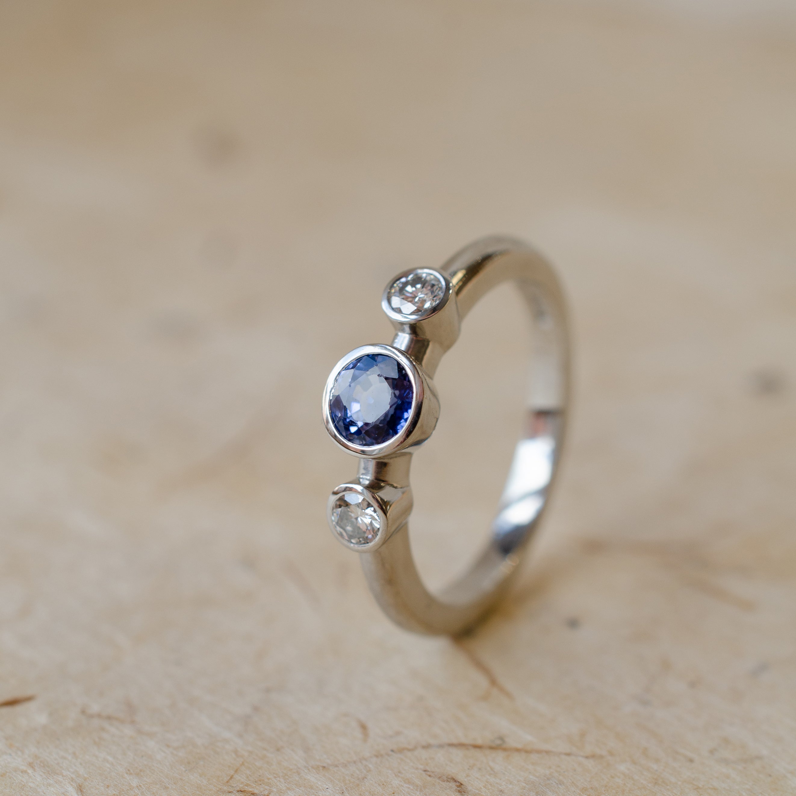 Sapphire & Diamond Trilogy Engagement Ring