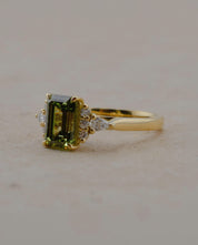 Yellow Gold Emerald Cut Green Diamond Engagement Ring