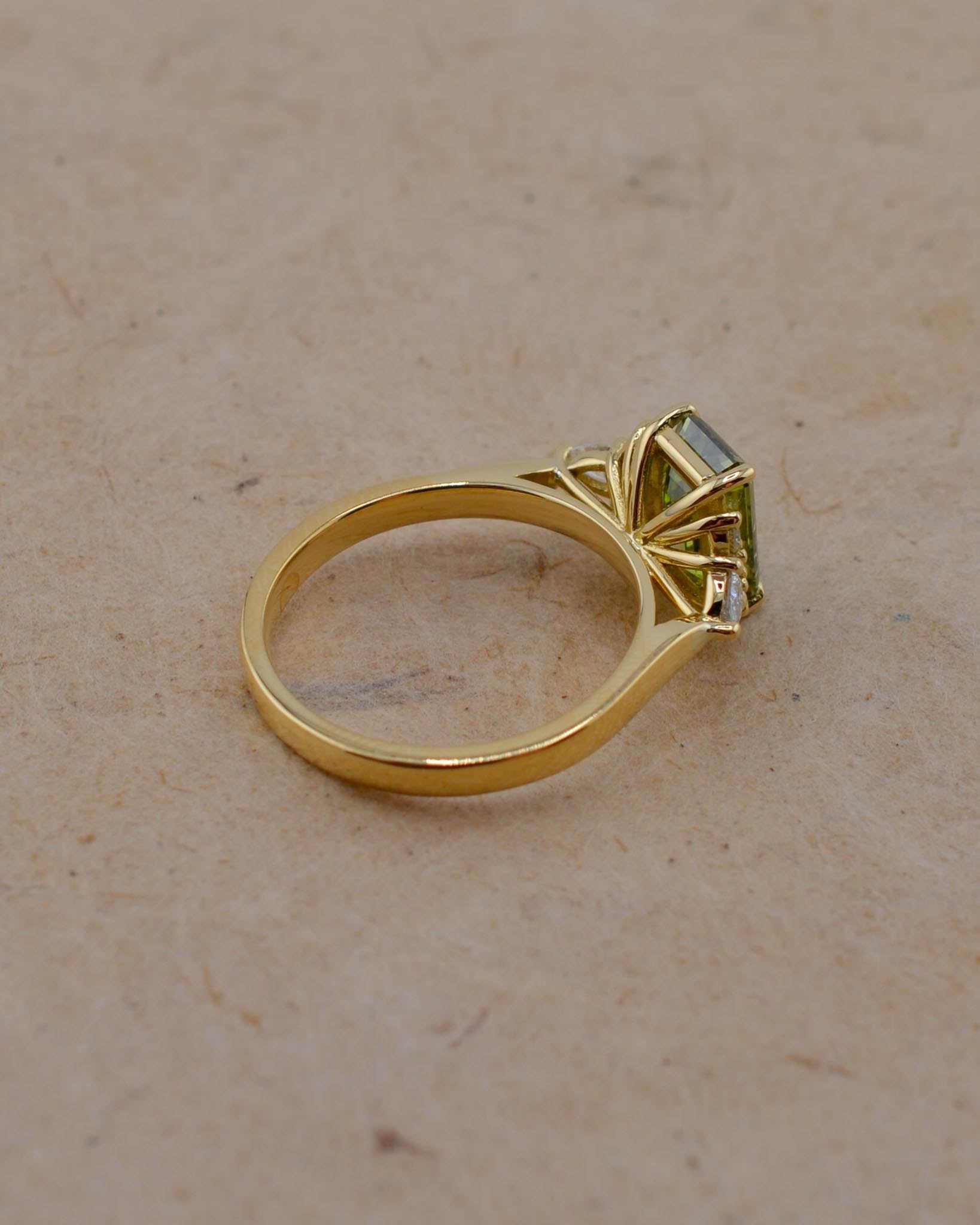 Yellow Gold Emerald Cut Green Diamond Engagement Ring