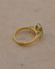 Yellow Gold Emerald Cut Green Diamond Engagement Ring