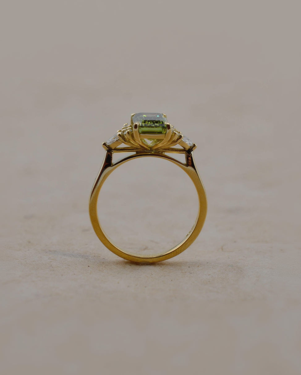 Yellow Gold Emerald Cut Green Diamond Engagement Ring