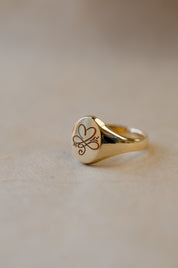 Yellow Gold Laser Engraved Signet Ring