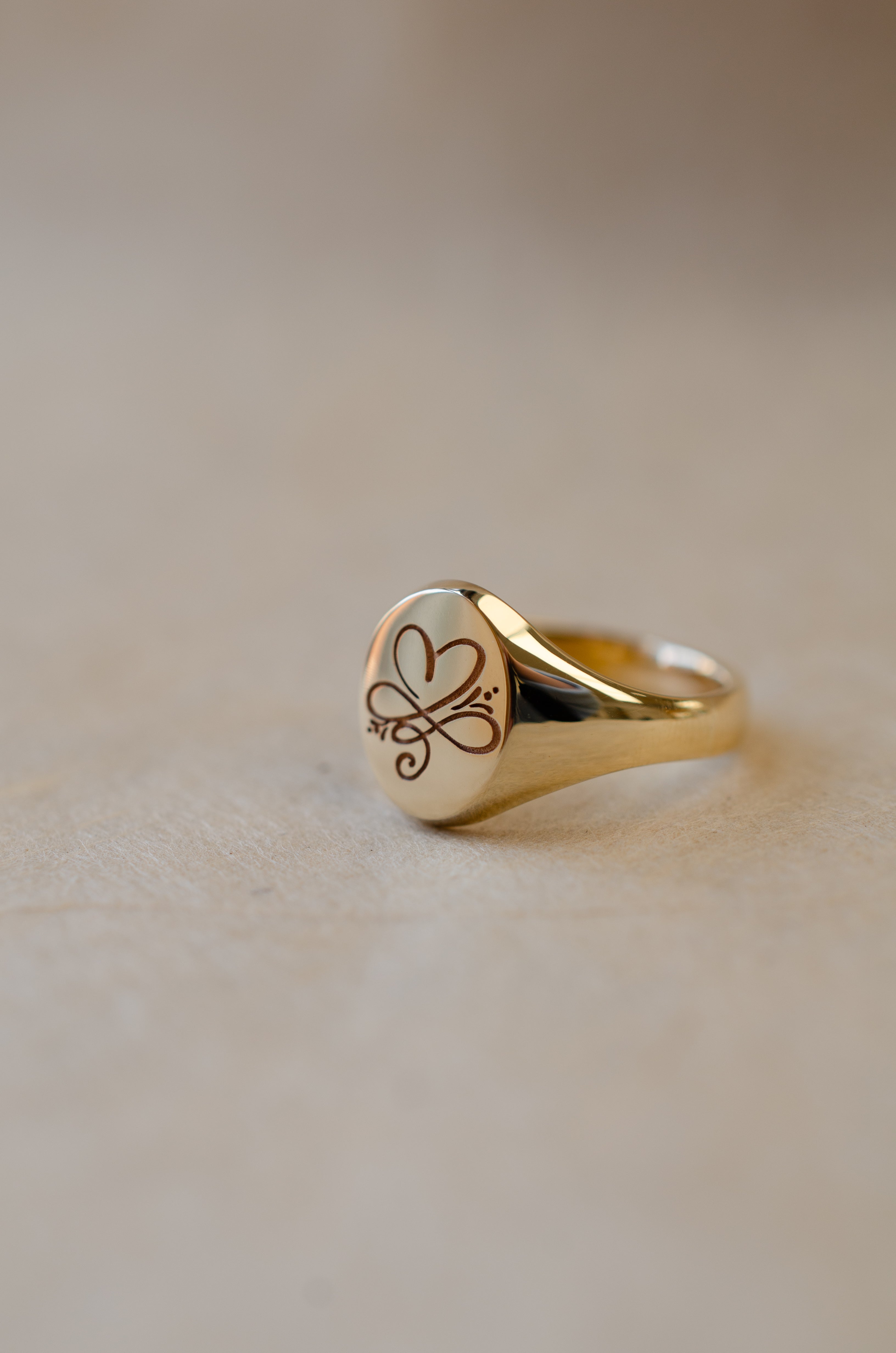 Yellow Gold Laser Engraved Signet Ring