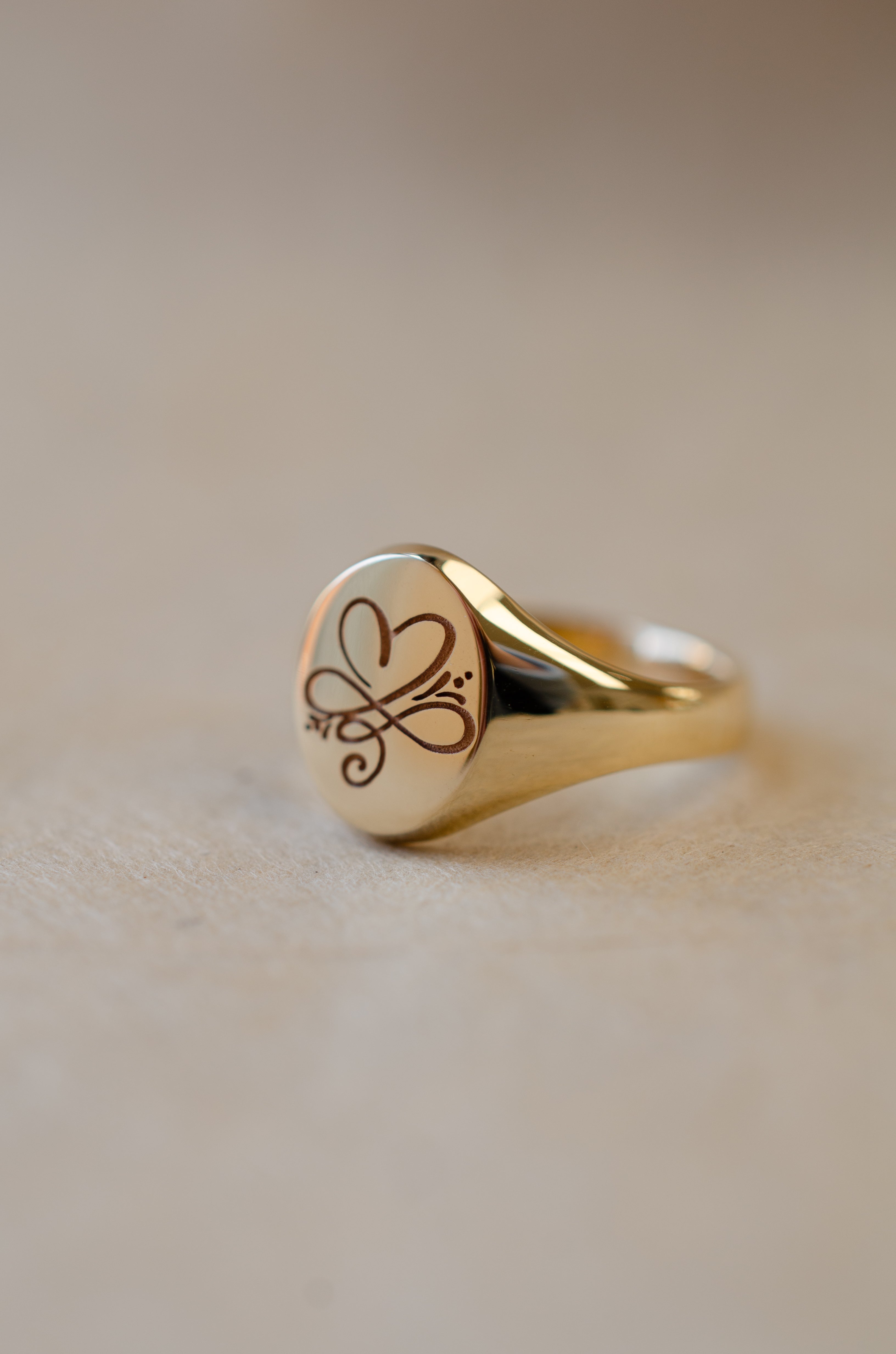 Yellow Gold Laser Engraved Signet Ring