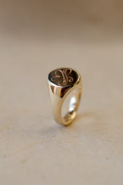 Yellow Gold Laser Engraved Signet Ring