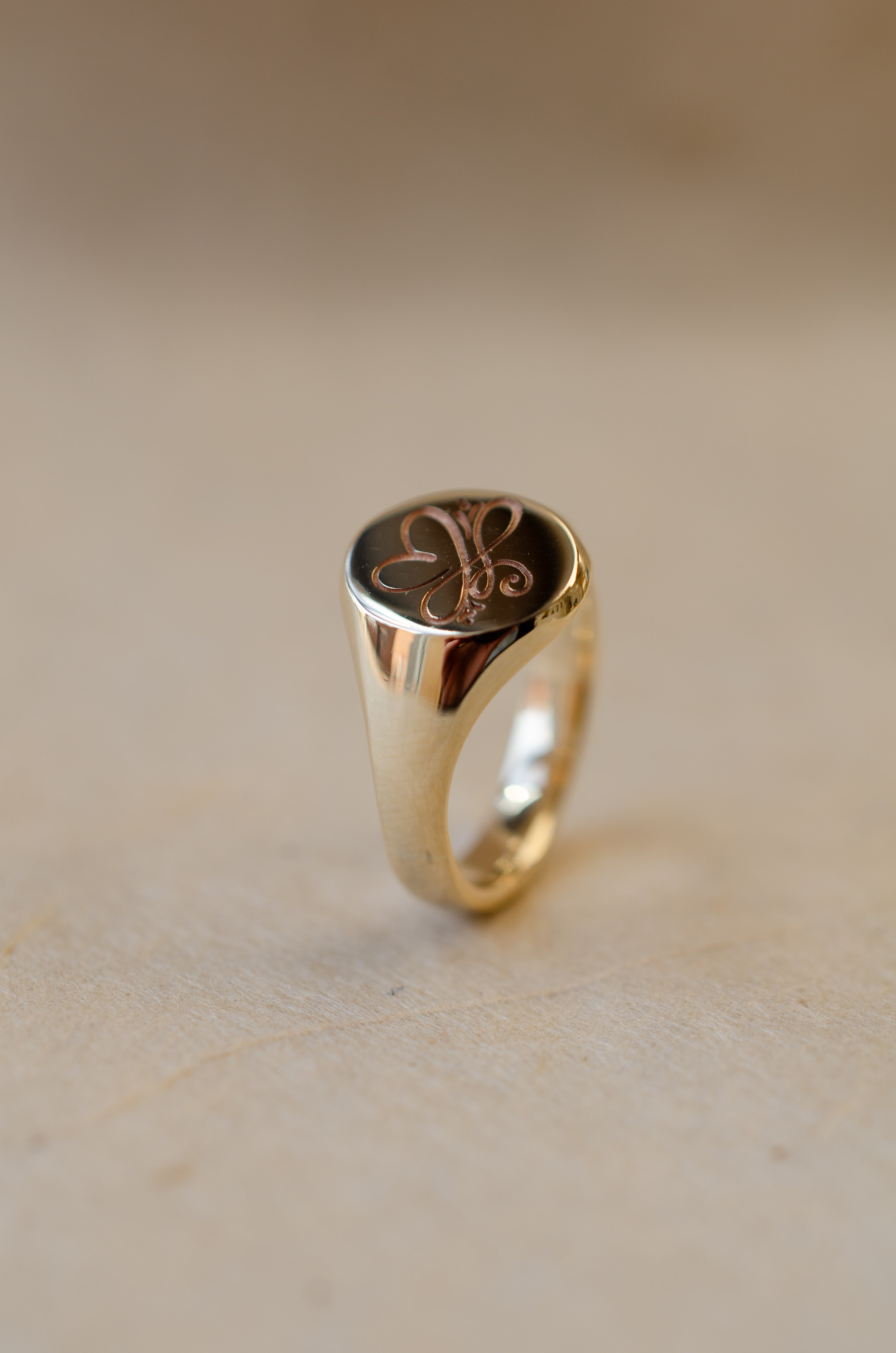 Yellow Gold Laser Engraved Signet Ring