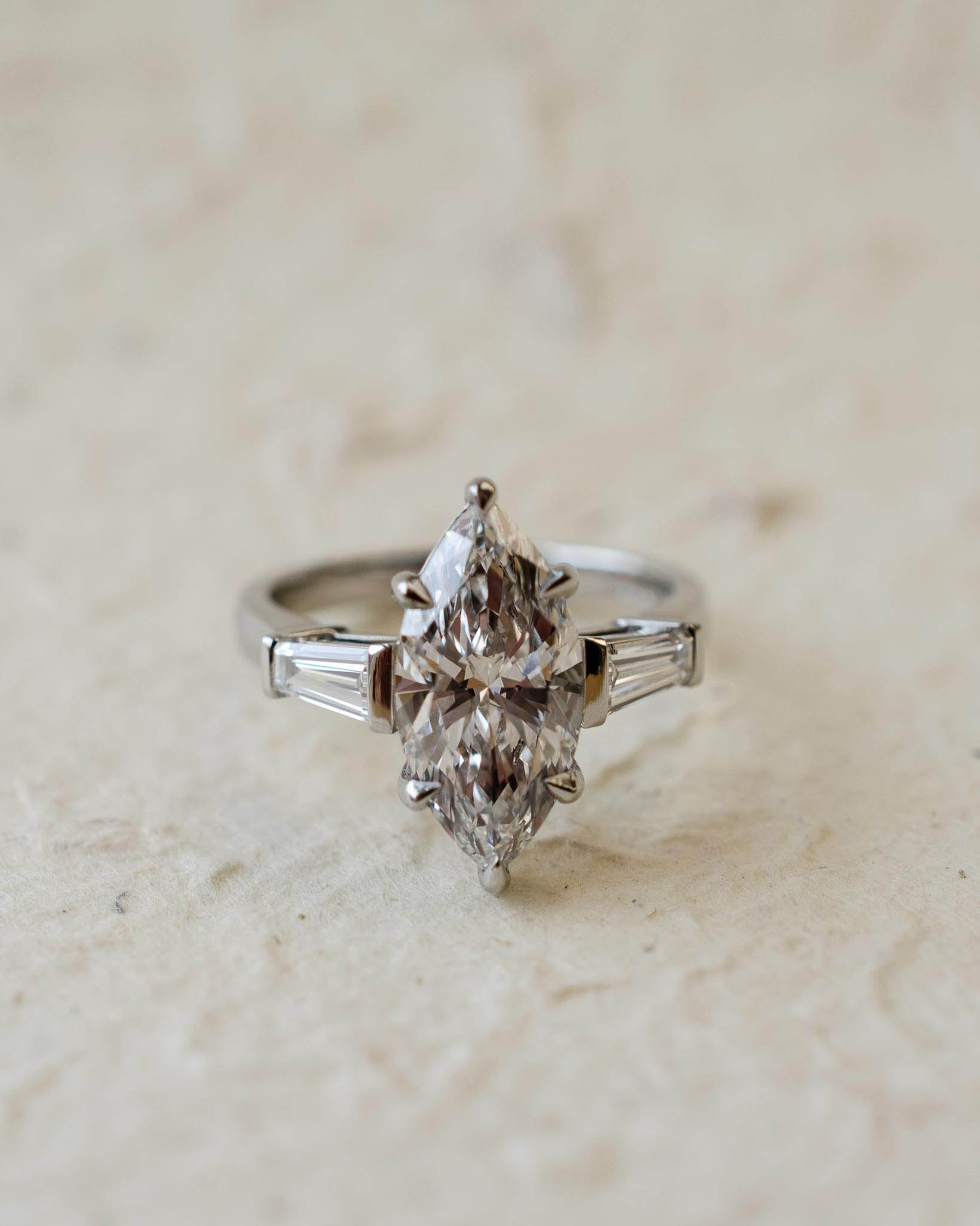 Marquise Diamond & Tapered Baguette Engagement Ring