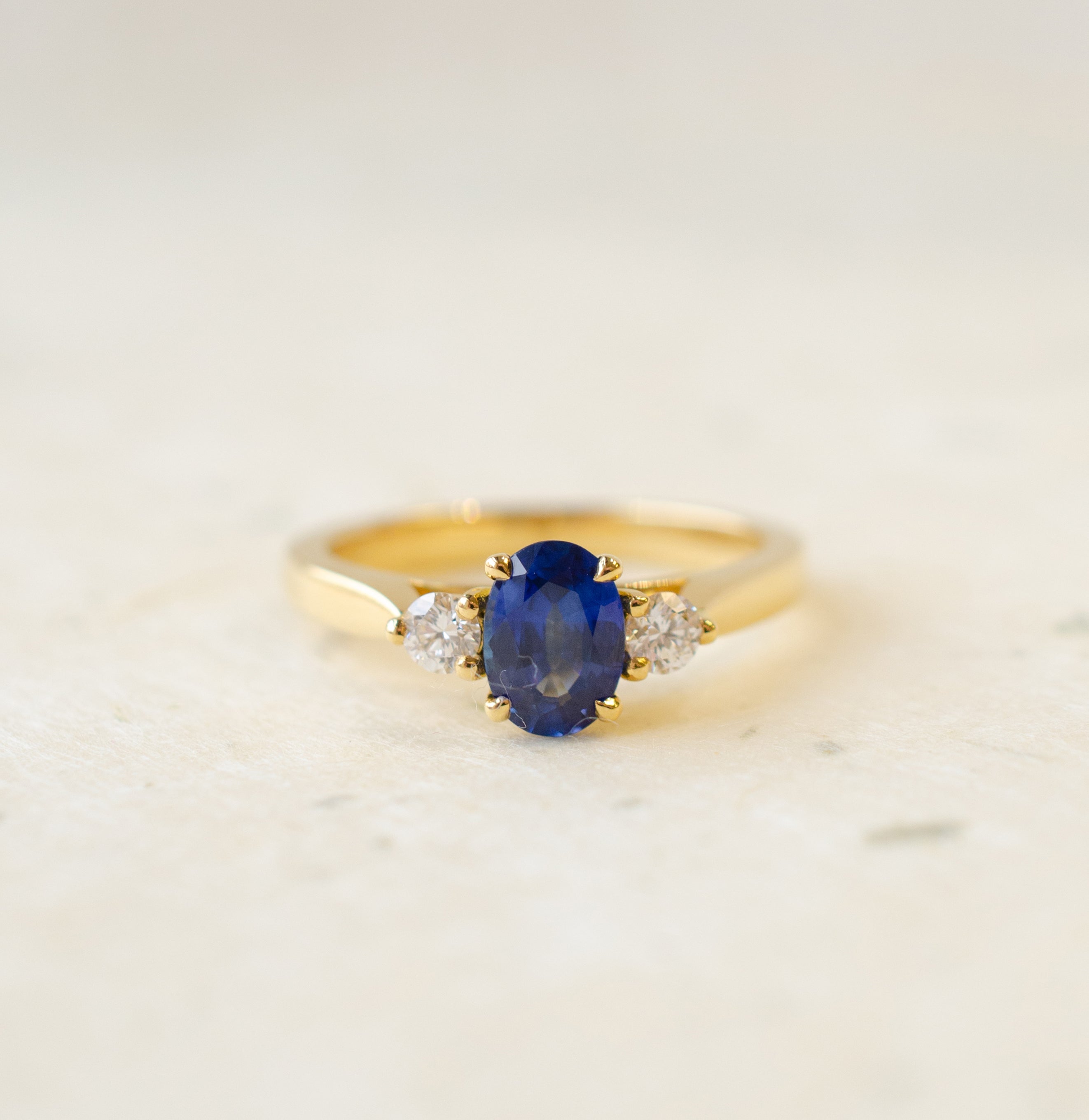 Oval Blue Sapphire & Diamond Engagement Ring In 18ct Yellow Gold