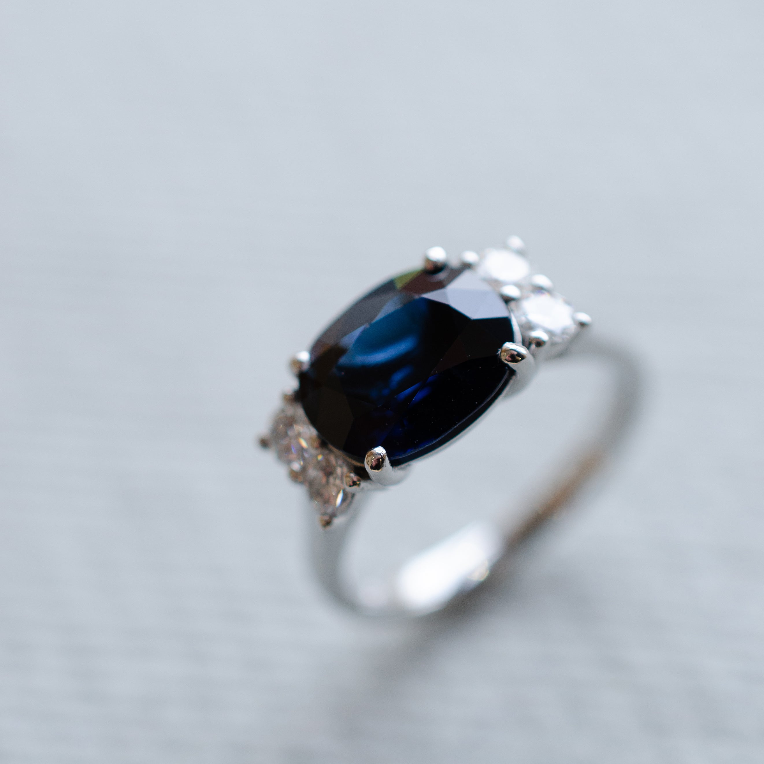 Oval Blue Sapphire Diamond Engagement Ring