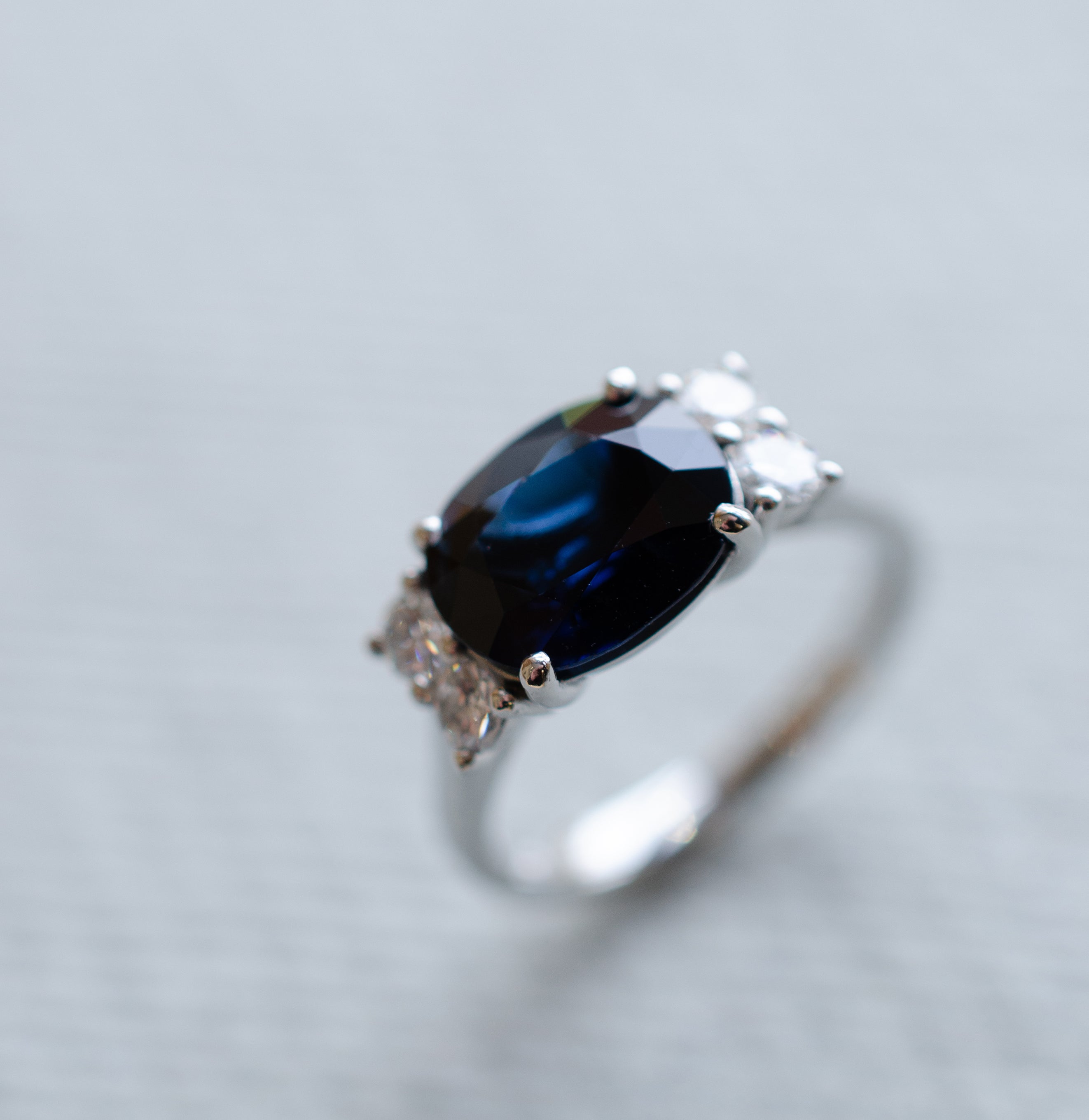 Oval Blue Sapphire Diamond Engagement Ring