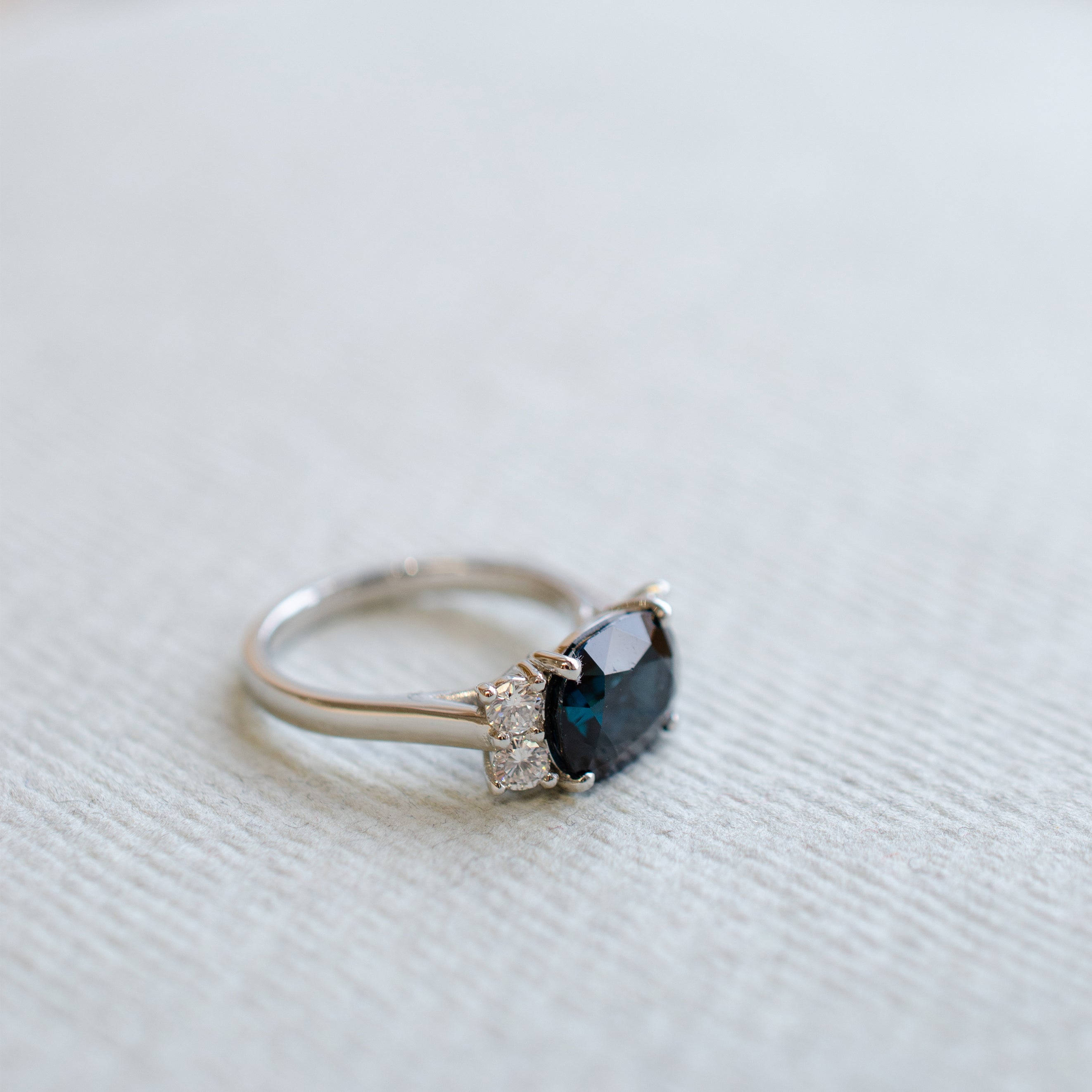 Oval Blue Sapphire Diamond Engagement Ring
