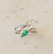 Pear Shape Emerald & Diamond Bypass Engagement Ring