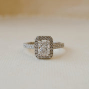 platinum engagement ring with radiant cut diamond 