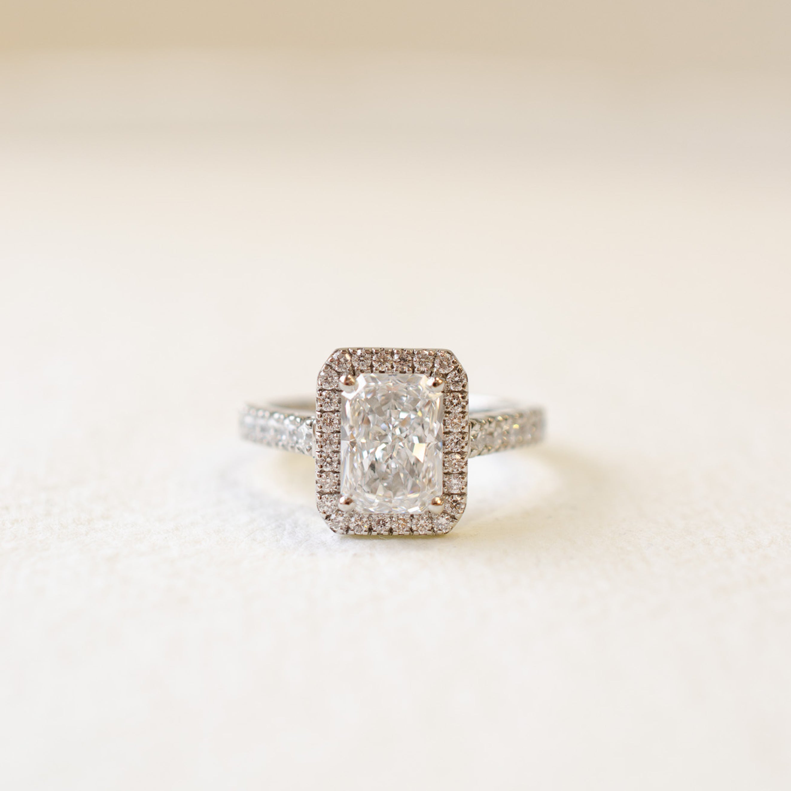Radiant Cut Diamond Halo Engagement Ring 