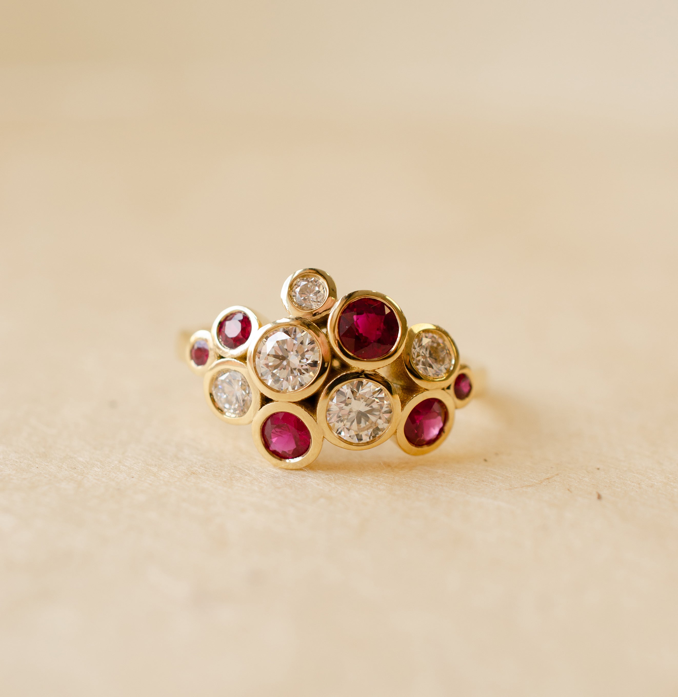 Diamond & Ruby Cluster Bubble Ring | 18ct Yellow Gold ...