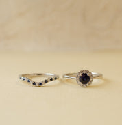 Sapphire & Diamond Scallop Halo Engagement Ring