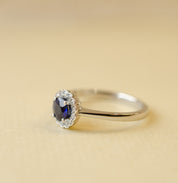 Sapphire & Diamond Scallop Halo Engagement Ring