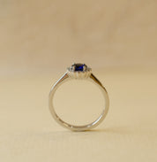 Sapphire & Diamond Scallop Halo Engagement Ring