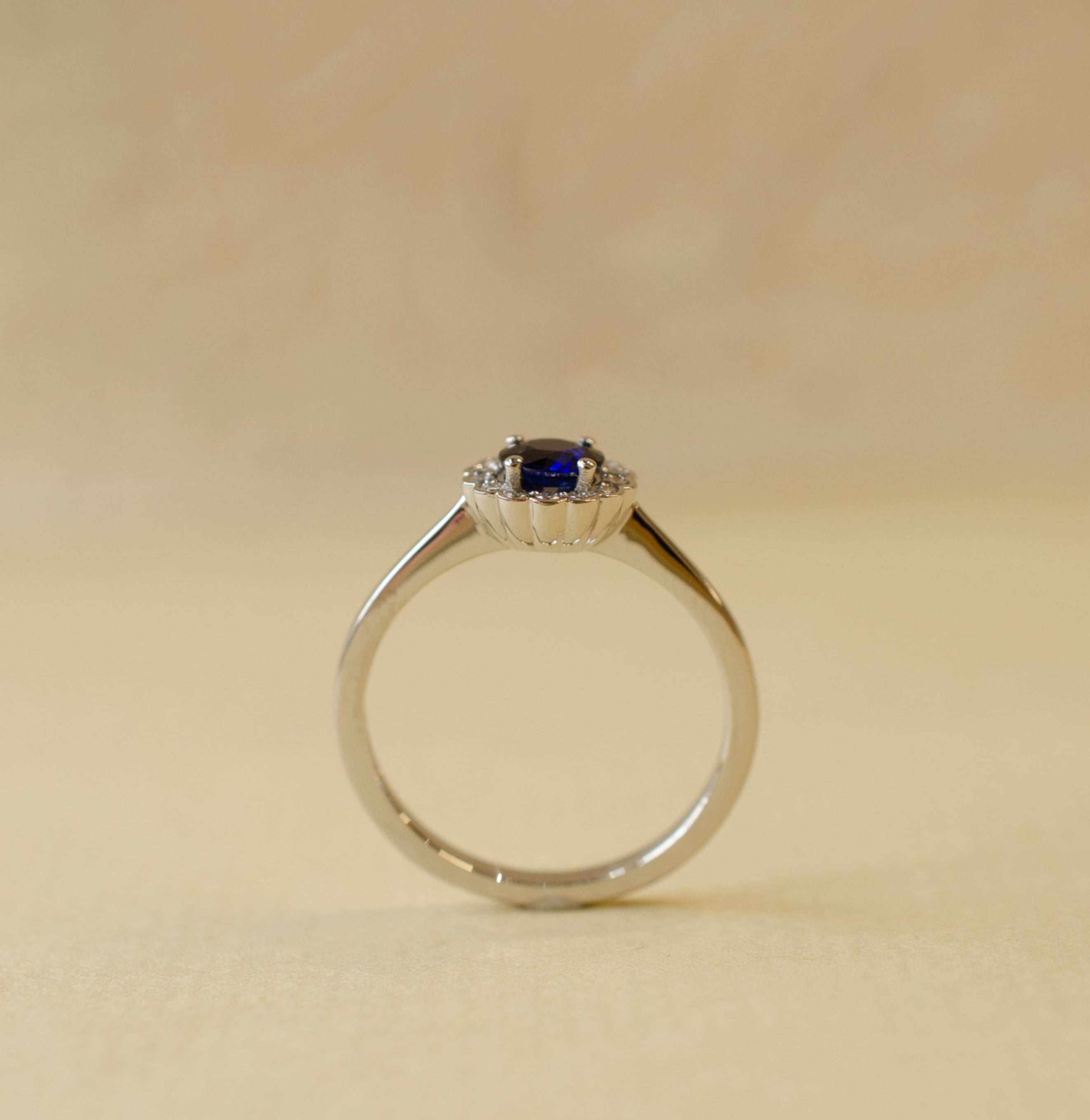 Sapphire & Diamond Scallop Halo Engagement Ring