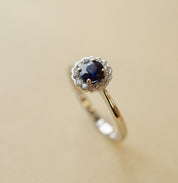 Sapphire & Diamond Scallop Halo Engagement Ring