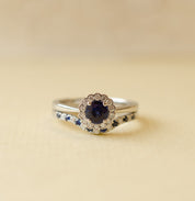 Sapphire & Diamond Scallop Halo Engagement Ring