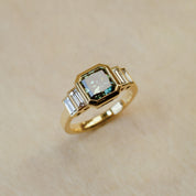 teal lab grown diamond art deco engagement ring