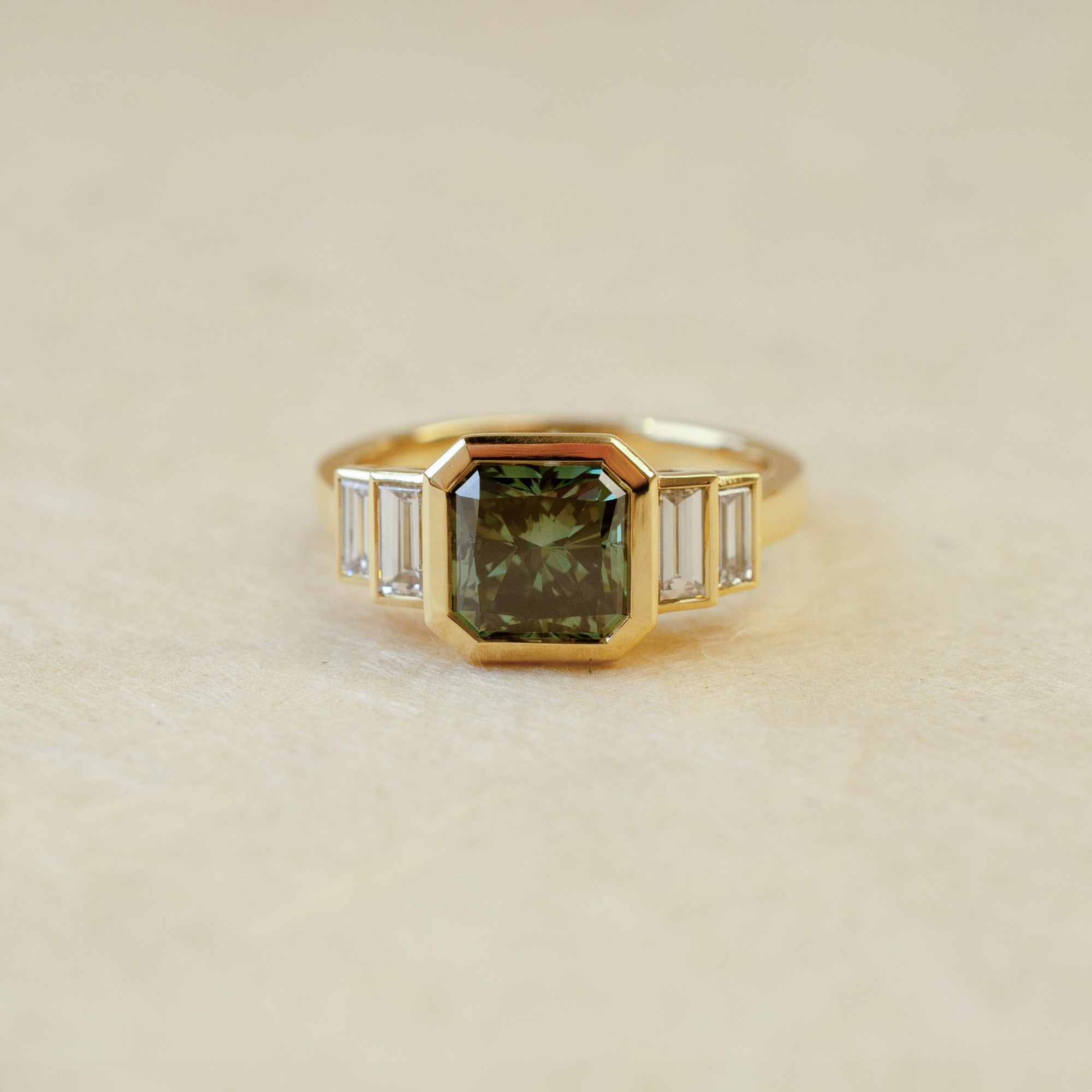 octagon cut teal lab-grown diamond engagement ring