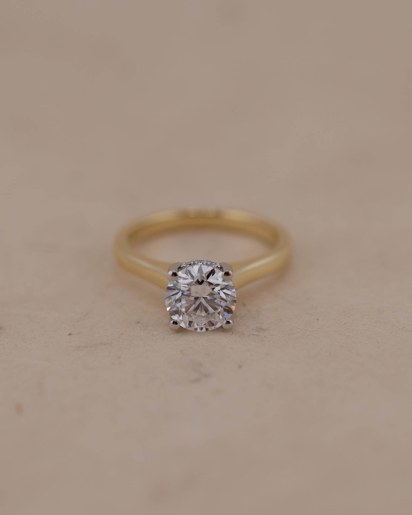 Yellow Gold and Platinum Solitaire Engagement Ring with Hidden Halo of Diamonds